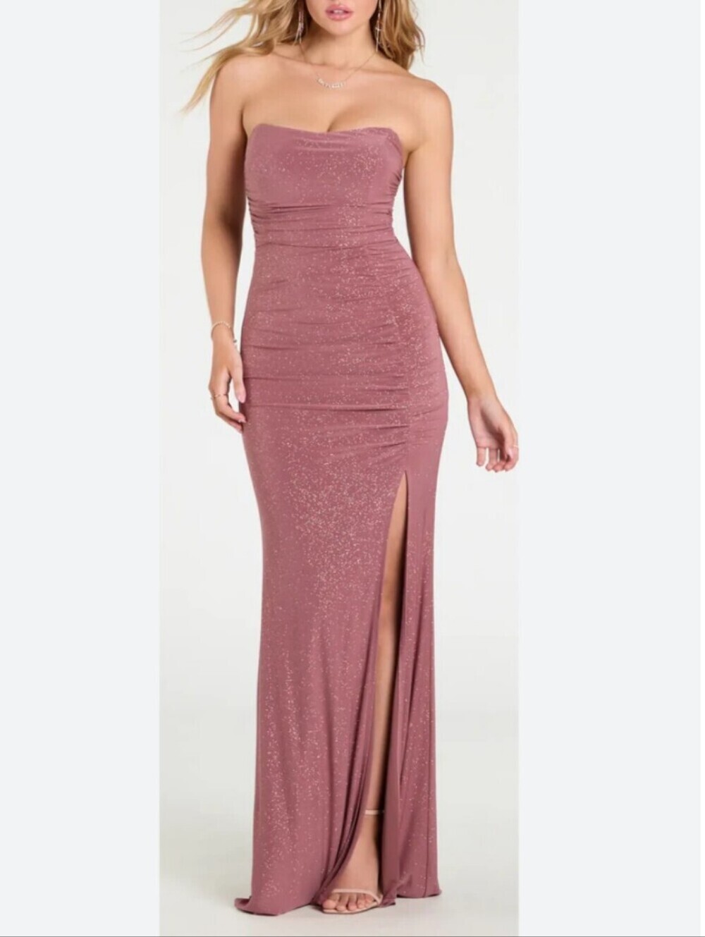 Windsor Strapless Shimmer Gown in Dusty Rose